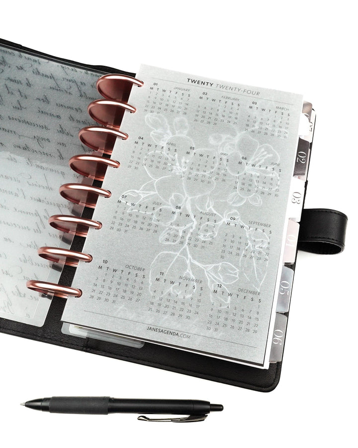 2024 Year At-a-glance Planner Dashboard Set by Jane's Agenda® for discbound Planners and Six Ring Planner Systems.