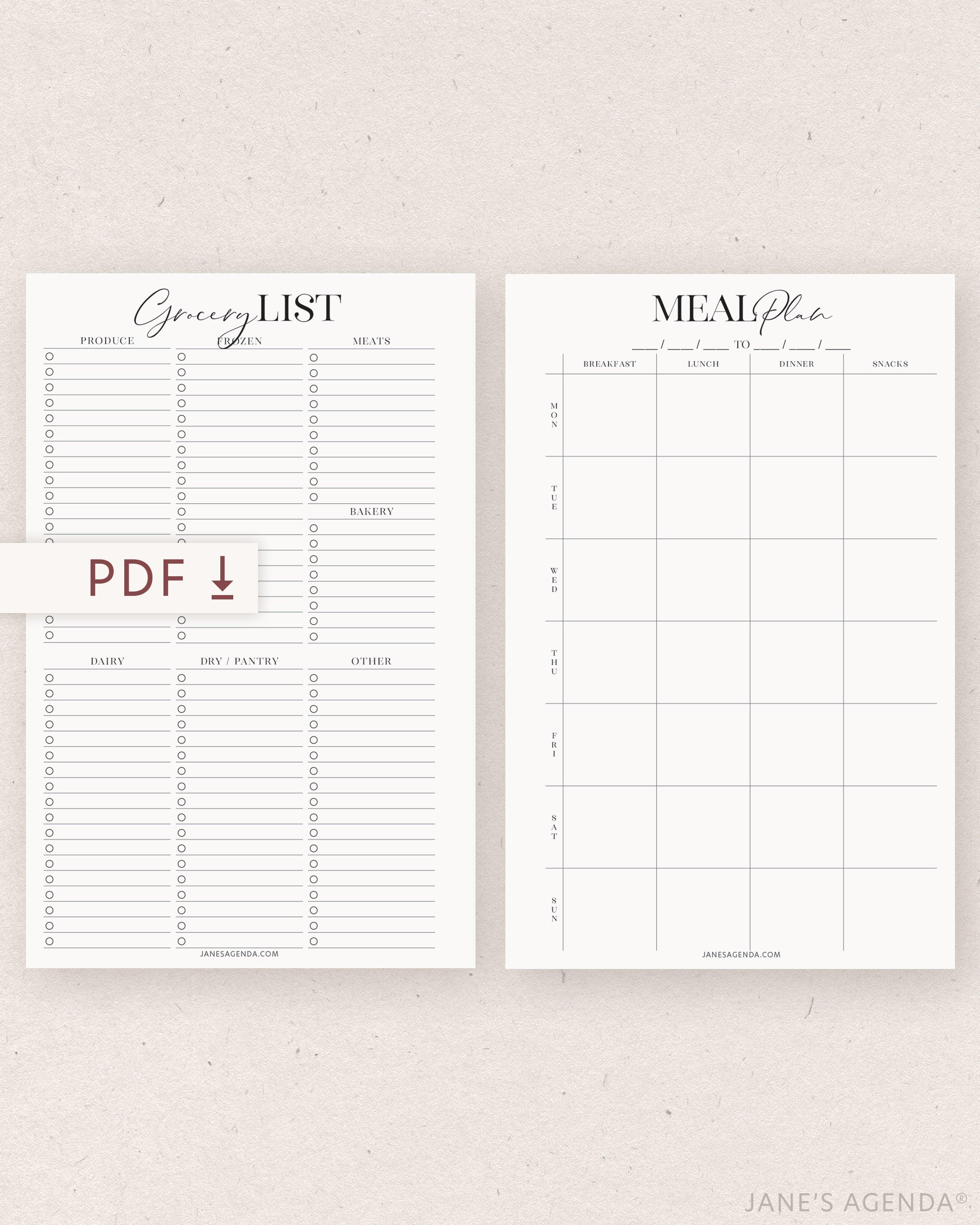 PRINTABLE: Meal Plan & Grocery Planner Inserts