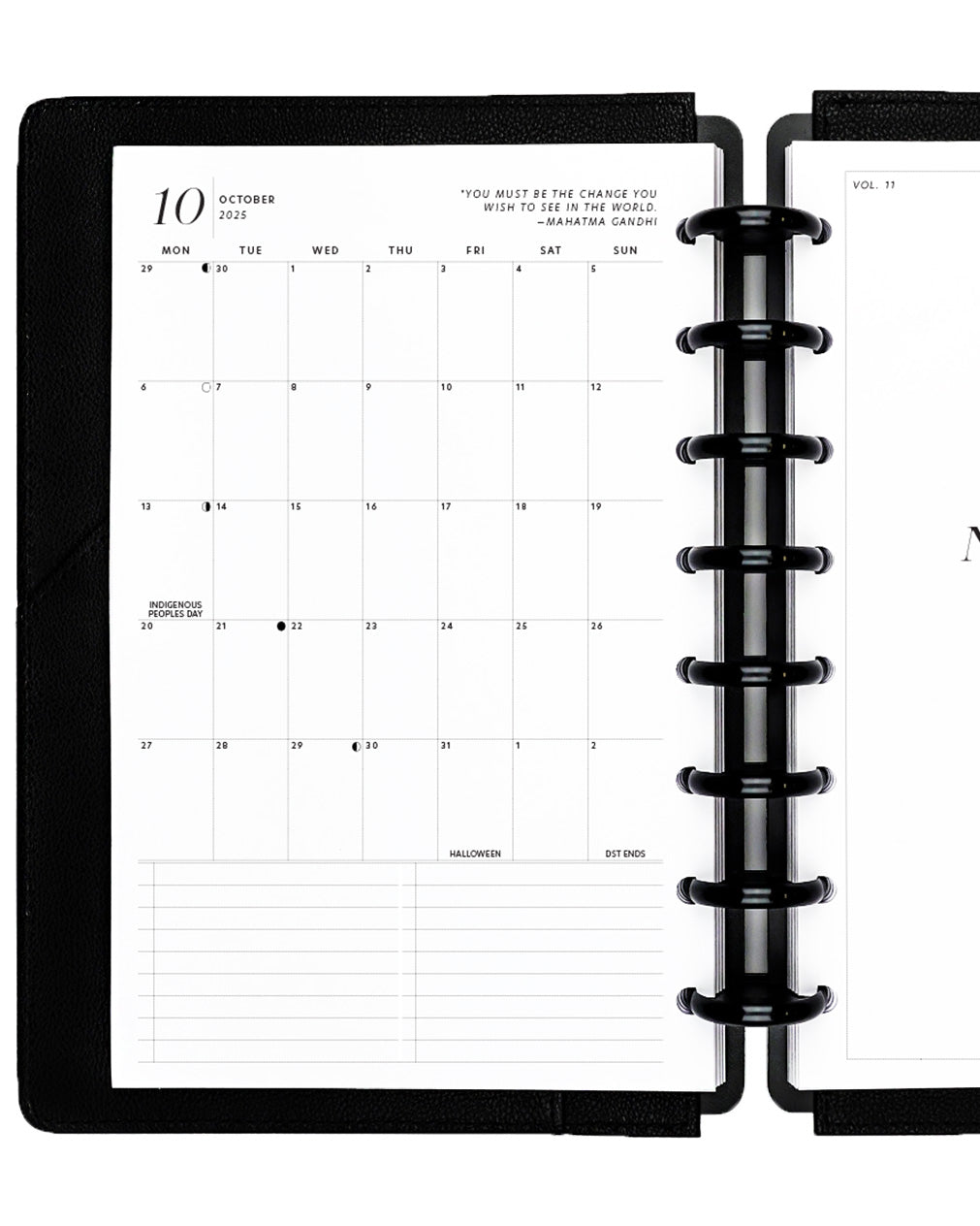 Monthly calendar on one page planner inserts and refill pages for discbound planners, disc notebooks, and A5 size ringbound planner systemes and agendas by Jane's Agenda.
