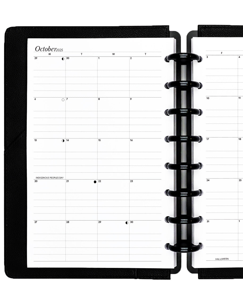 Monthly calendar planner inserts and refill pages for a discbound planner, disc notebook, and ring bound six ring planner system by Jane's agenda.