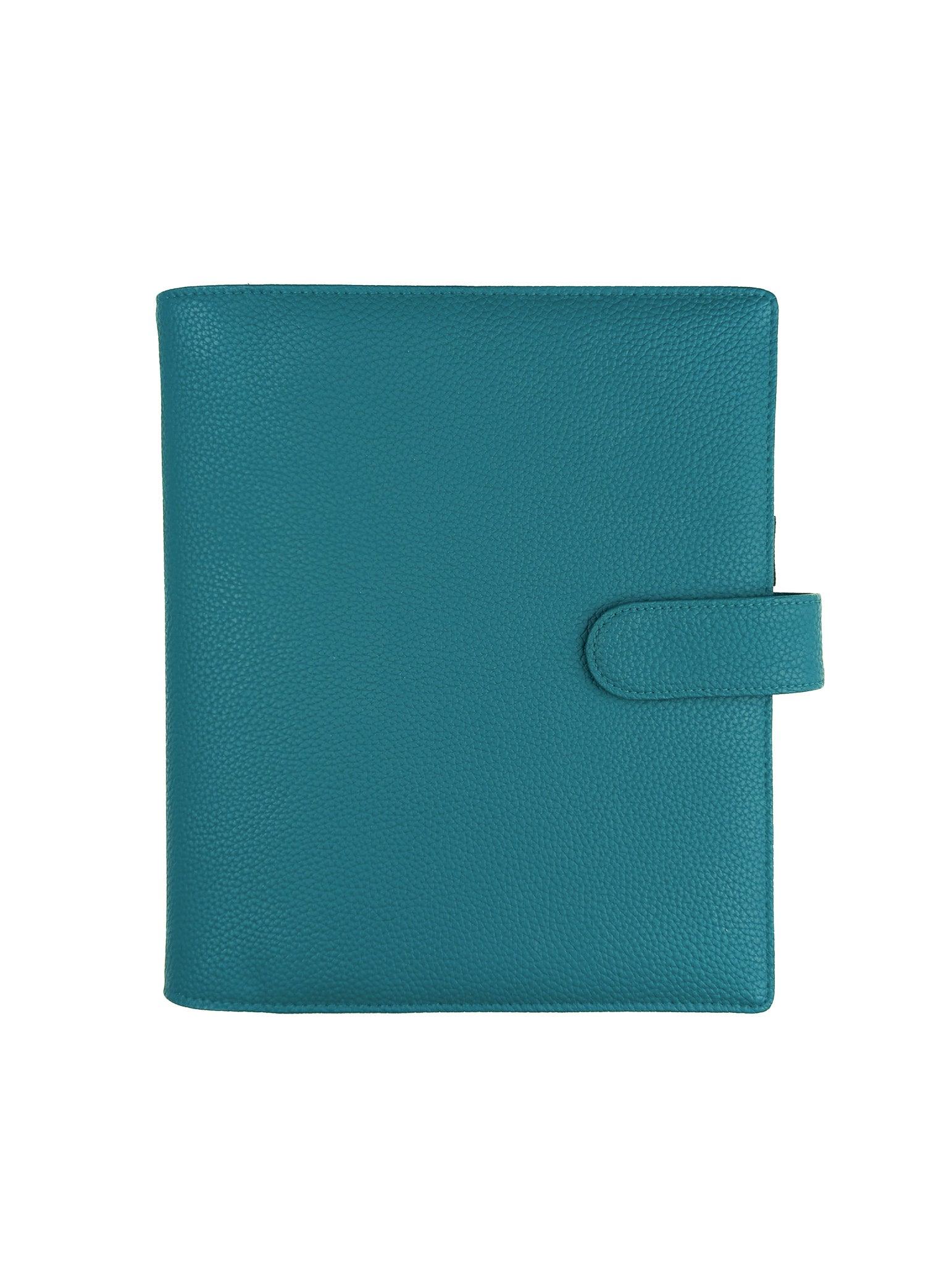 Teal Blue Vegan Leather Wrap Around Discbound Planner Cover for Discbound Planners and Disc Notebooks By Jane's Agenda.