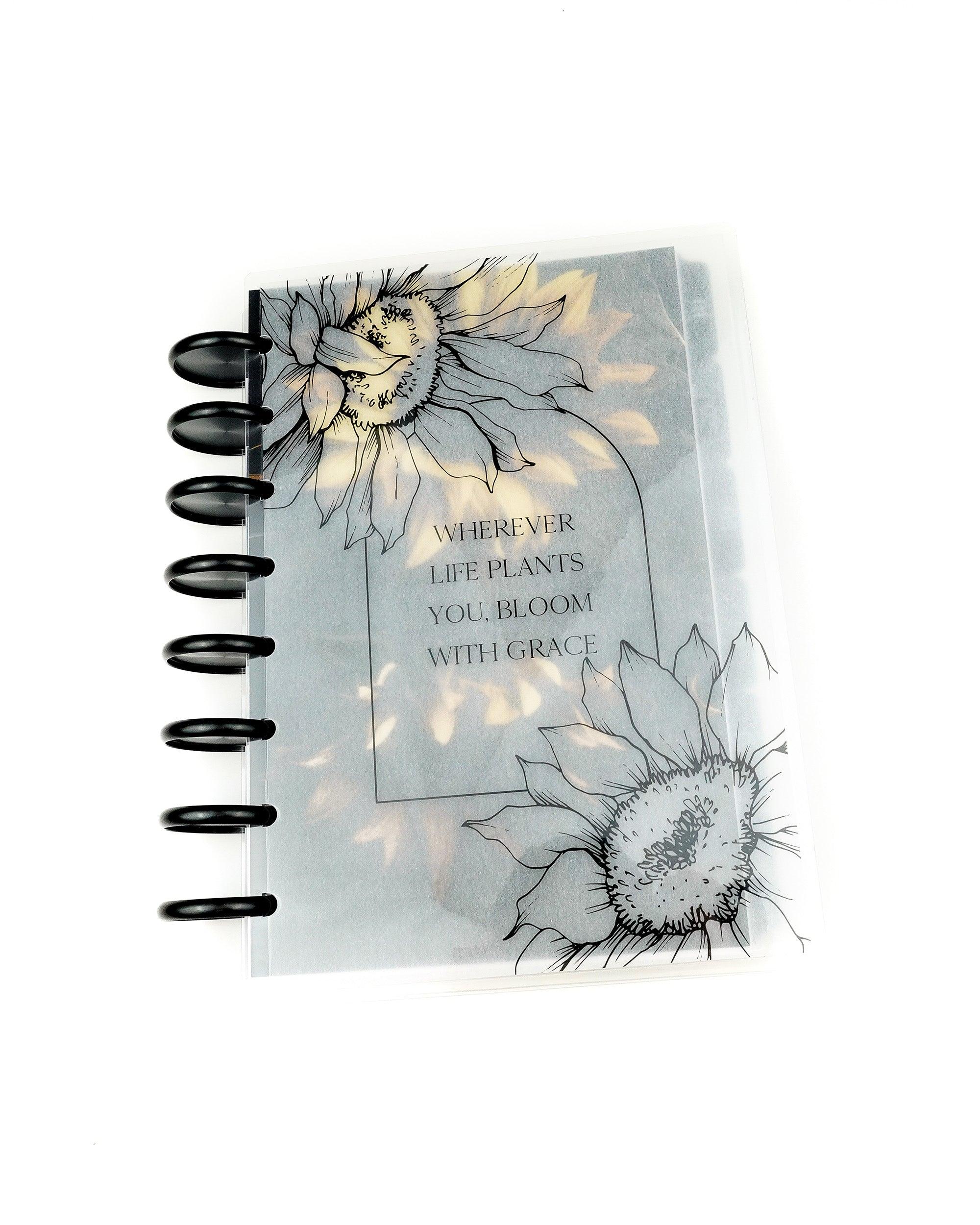 Sunflower planner cover for discbound planners and disc notebooks by Jane's Agneda.