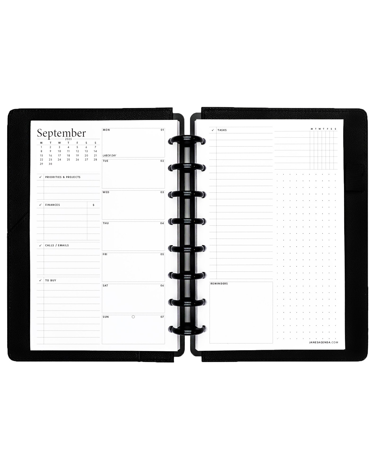 Weekly calendar planner inserts refill pages for discbound planners, disc notebooks, and A5 size ringbound planner binder systems by Jane's Agenda.