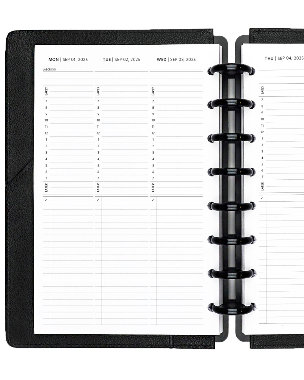 Weekly calendar planner insert refill pages for discbound planners, disc notebooks, and A5 size planner binder systems by Jane's Agenda.