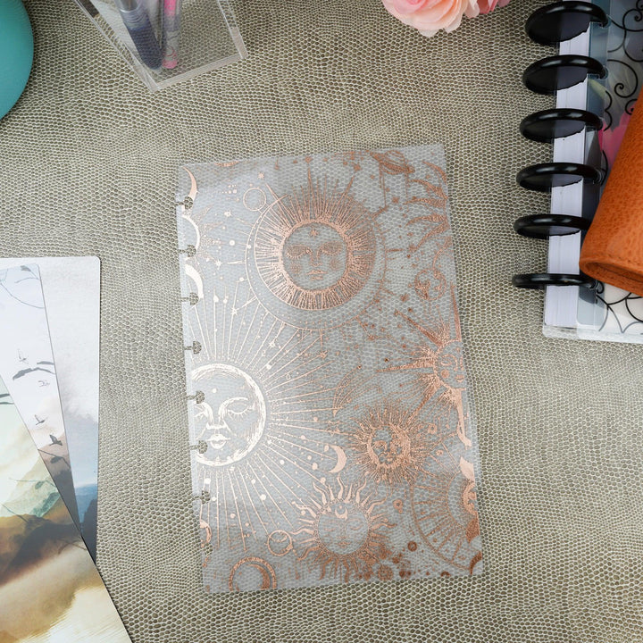 Rose gold folied planner dashboard for discbound and six ring planner systems by Jane's Agenda®.