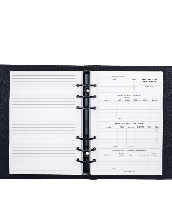 Monthly budgeting planner inserts for discbound and six ring planner systems by janes Agenda.