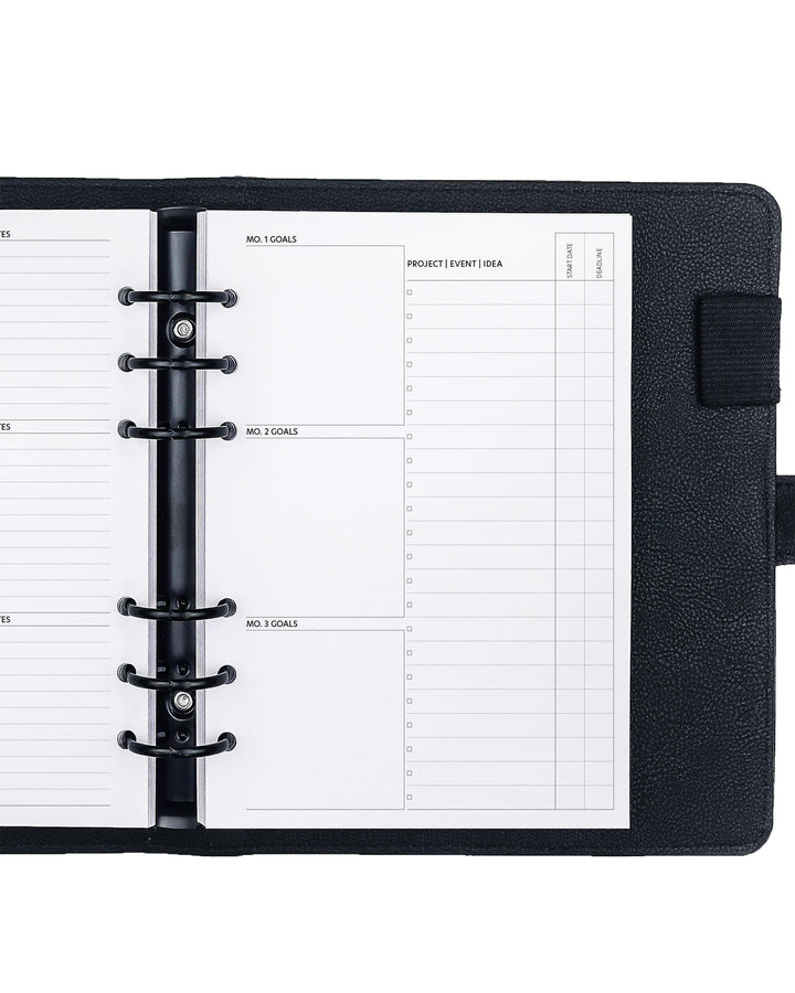 Quarterly monthly planning inserts for discbound and six ring planners and planner binding systems by Janes Agenda.