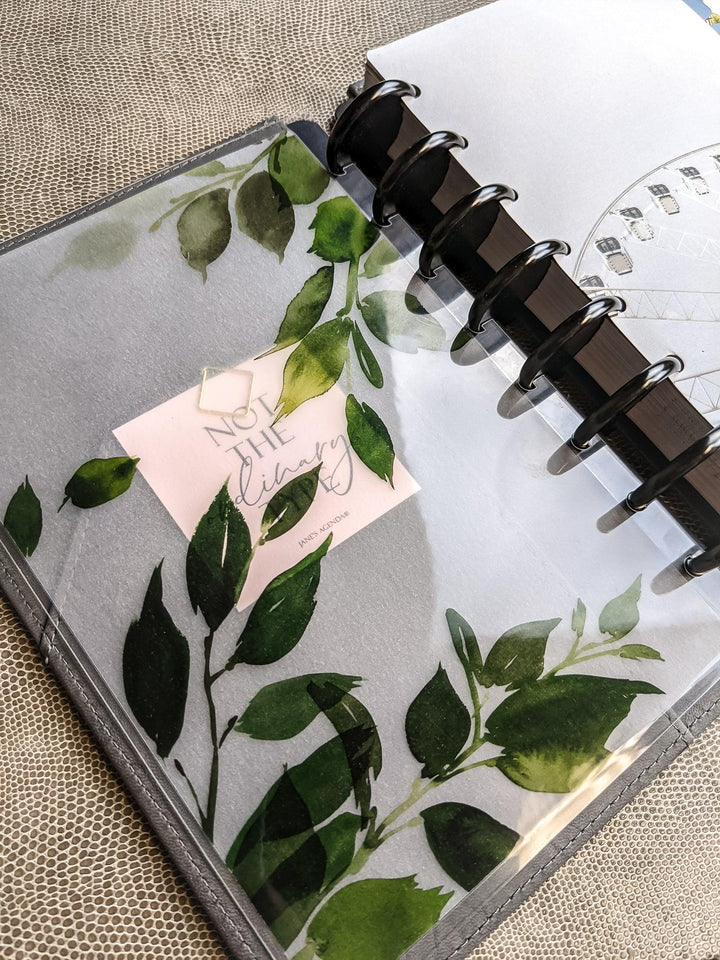 Ficus Leaves Cover inside Gray Vegan Leather Planner Cover