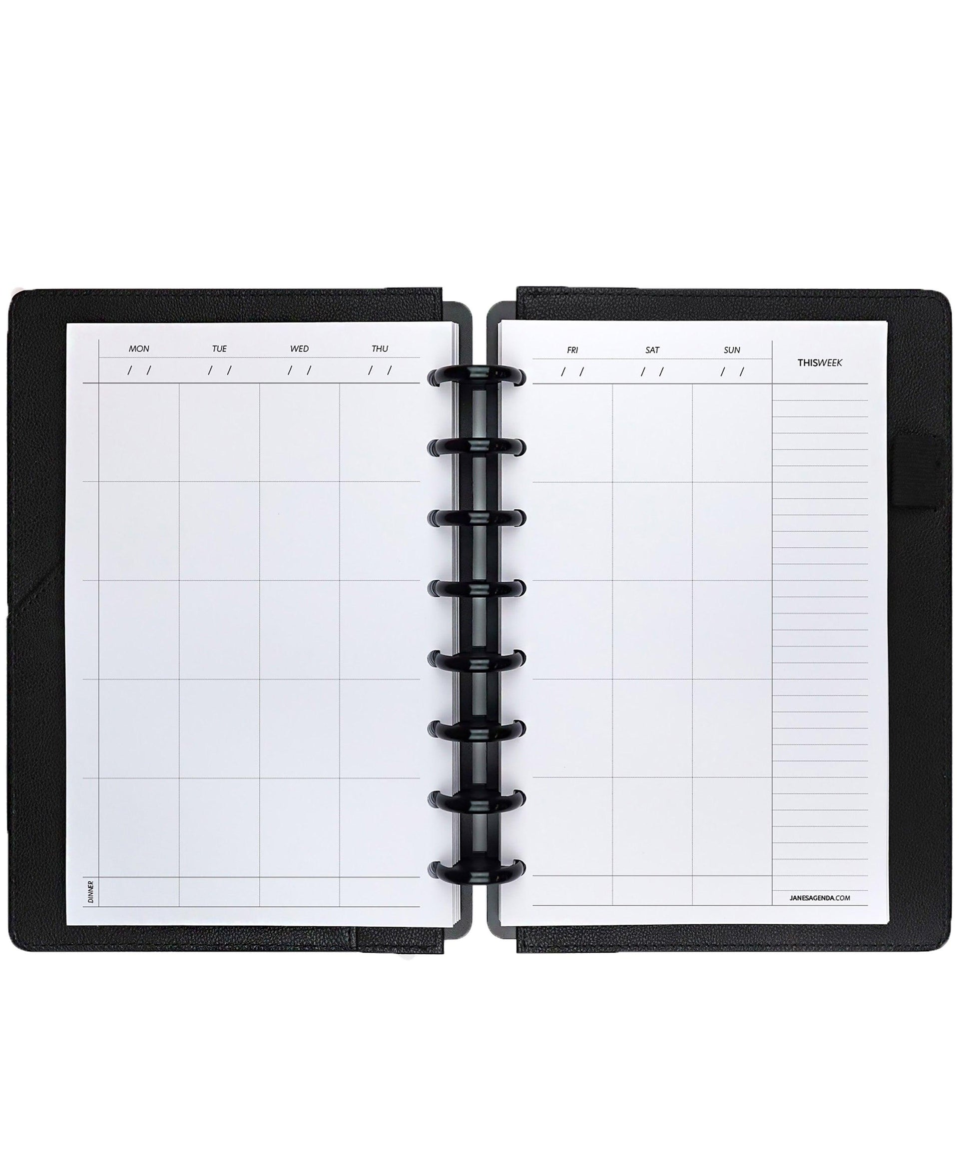 Undated weekly calendar planner inserts for discbound and six ring planners by Janes Agenda.