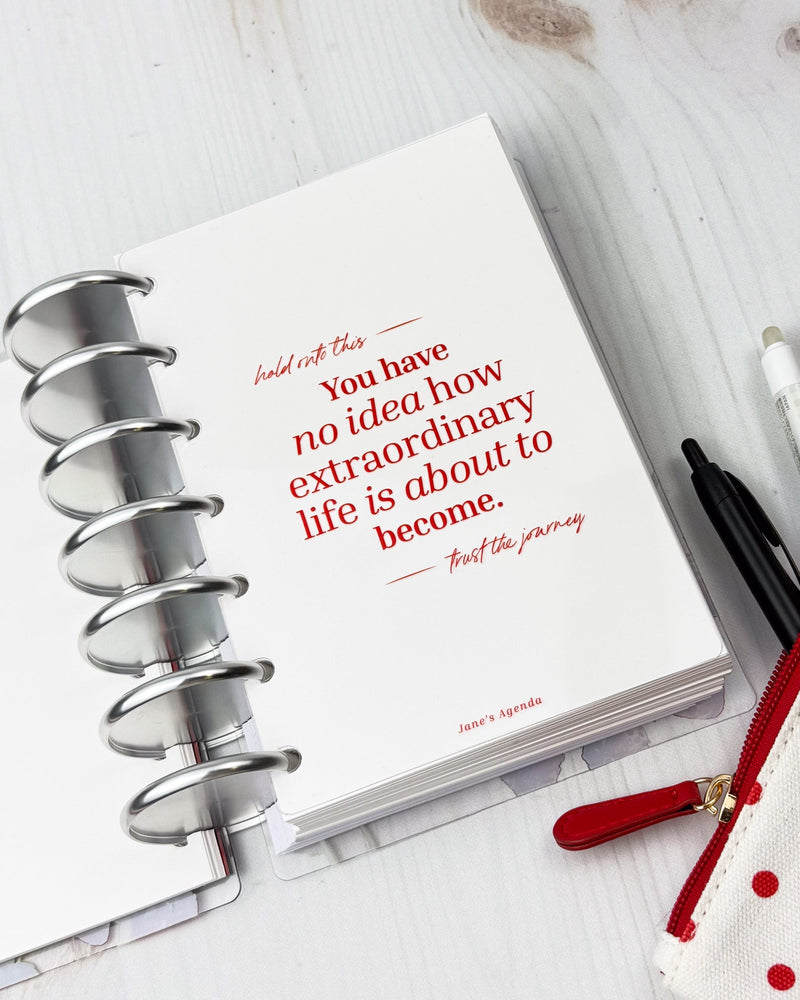 Plastic clear planner dashboard for discbound planners, disc notebooks, and disc agendas by Jane's Agenda.