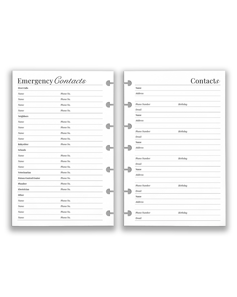 Lifestyle planner inserts and planner pages for discbound planner sizes and A5 size ringbound planner binding systems by Jane's Agenda.