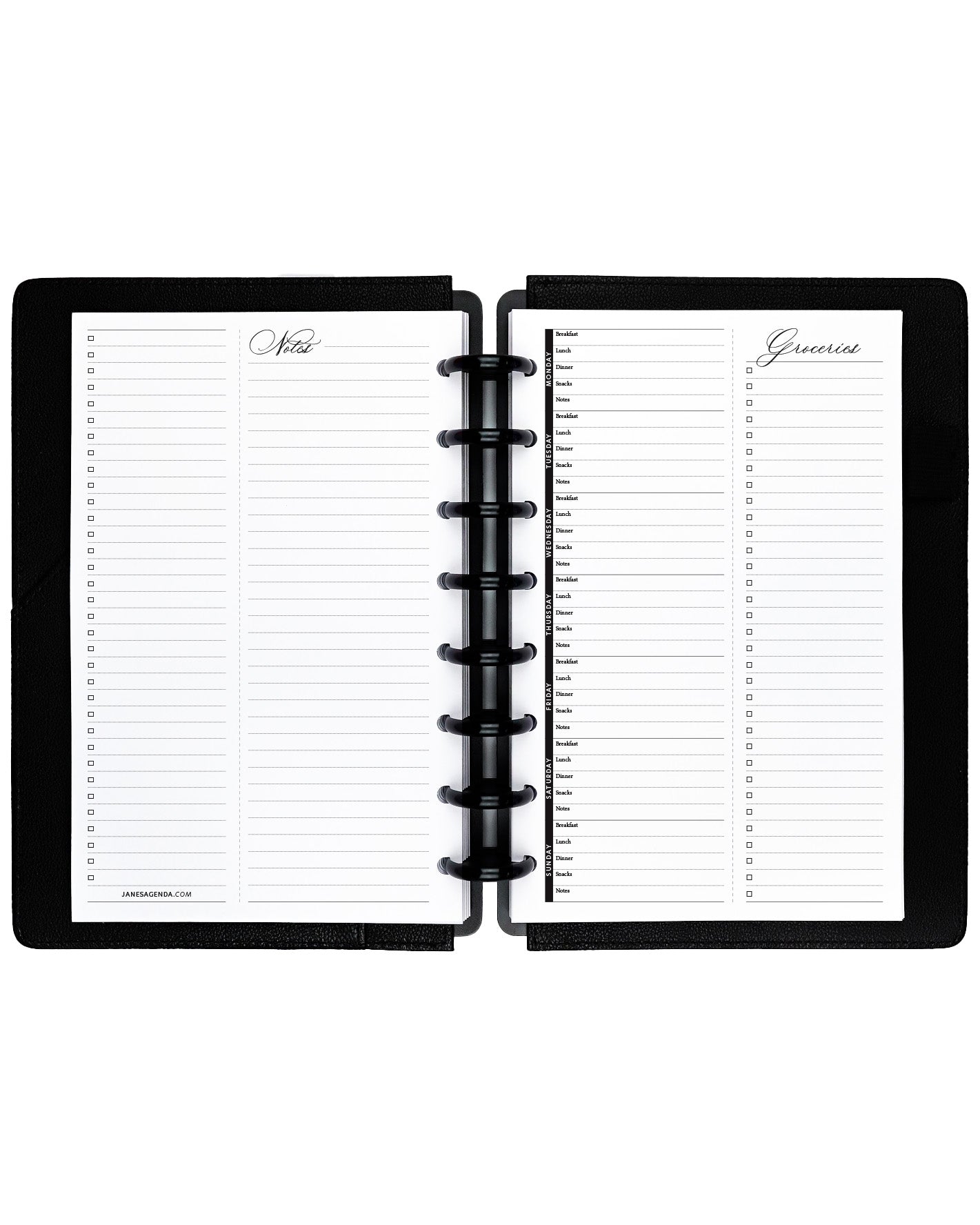 Grocery list and meal planning planner inserts for discbound planners by Jane's Agenda. 