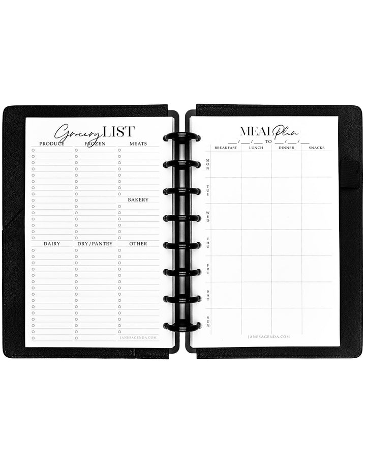 Meal planning with grocery lists planner inserts for discbound planner systems by Jane's Agenda®