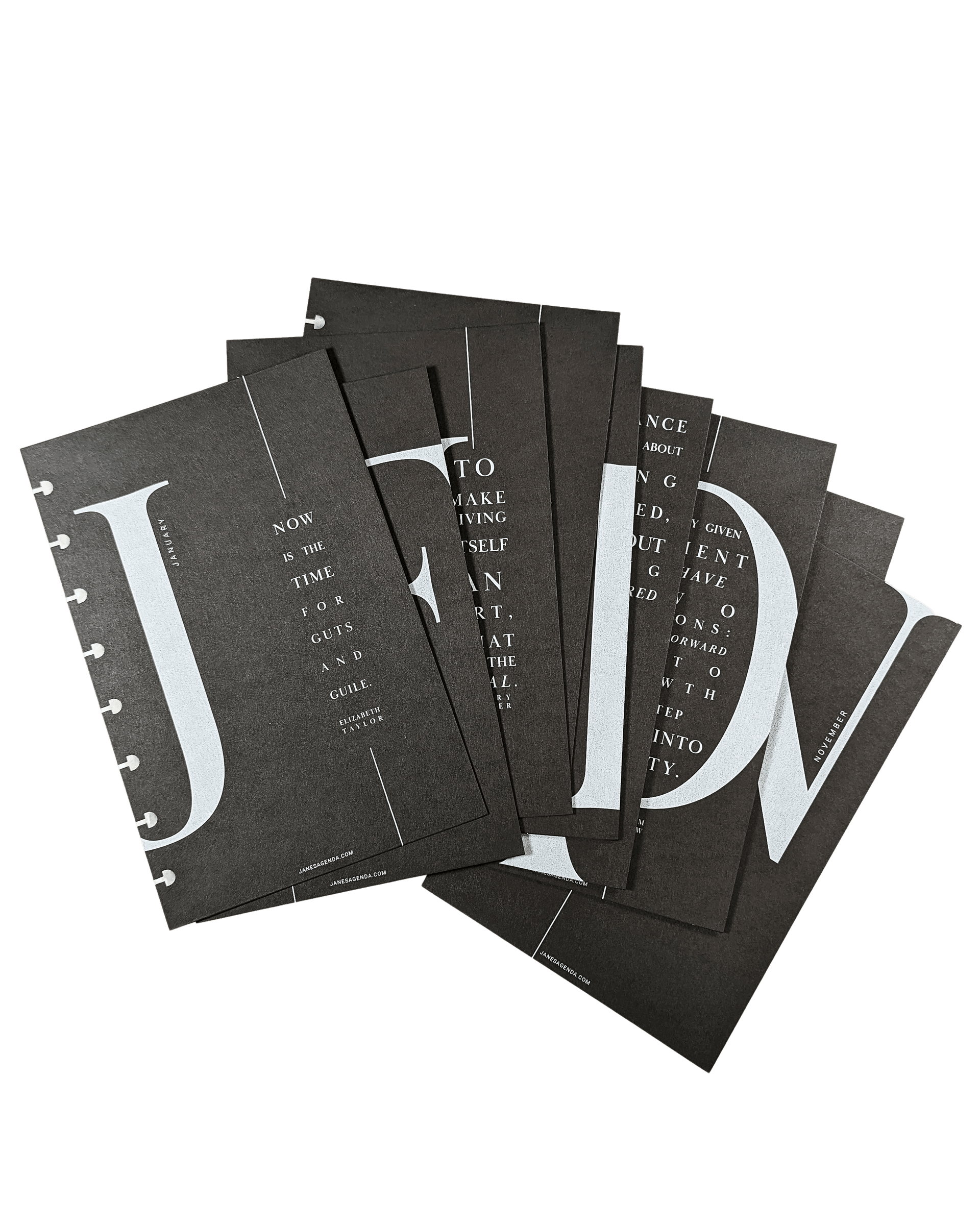 Black Monthly Dashboard Set | Set of 12 | Letters and Quotes - Jane's Agenda®