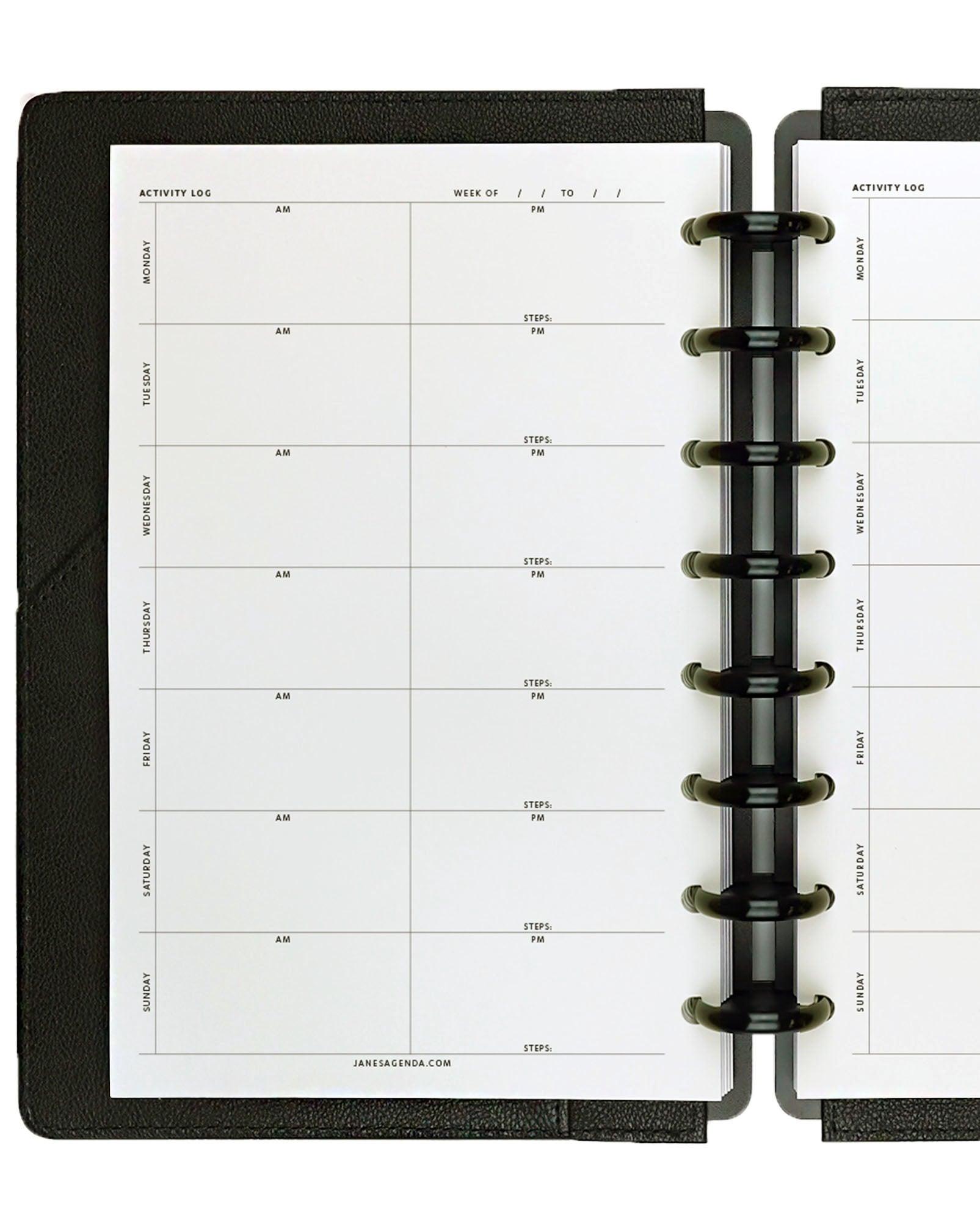 Activity log planner inserts for discbound and A5 size planners and notebooks by jane's Agenda.