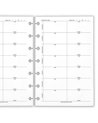 Activity Log discbound planner inserts for tacking fitness and exercise by Jane's Agenda.