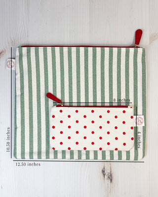 Canvas Zipper Pouch Set | Two Pieces | Stripes & Polka Dots