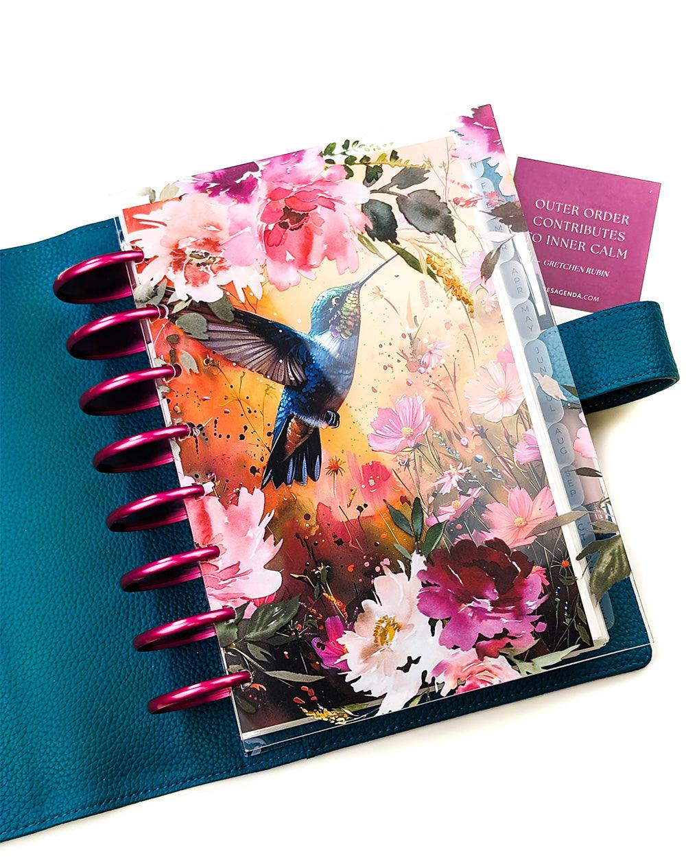 Clear plastic floral planner cover for discbound planners and disc notebooks by Jane's Agenda.