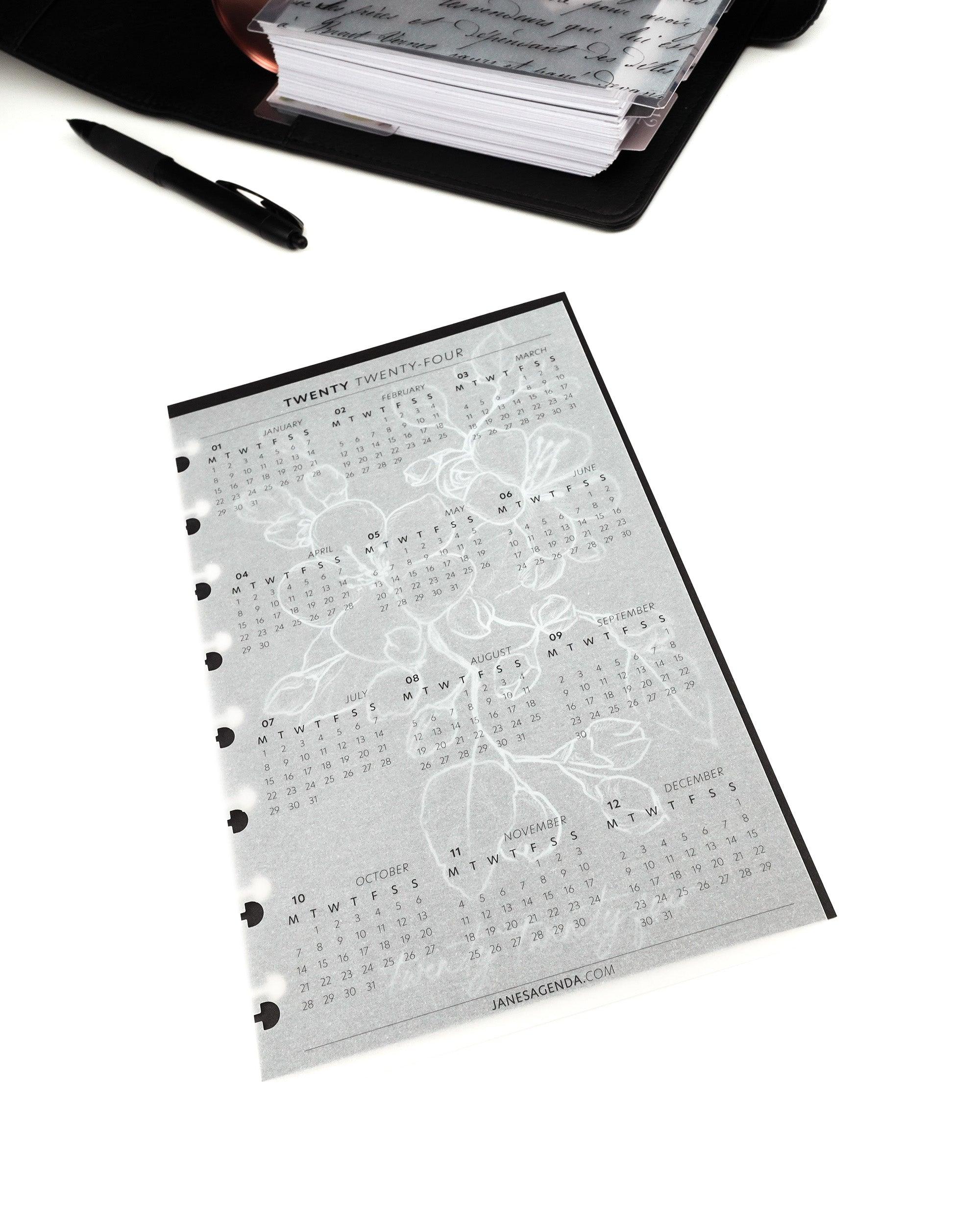 2024 Year At-a-glance Planner Dashboard Set by Jane's Agenda® for discbound Planners and Six Ring Planner Systems.
