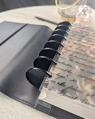Midnight blue vegan leather planner cover for discbound planners and disc notebook systems by Jane's Agenda.
