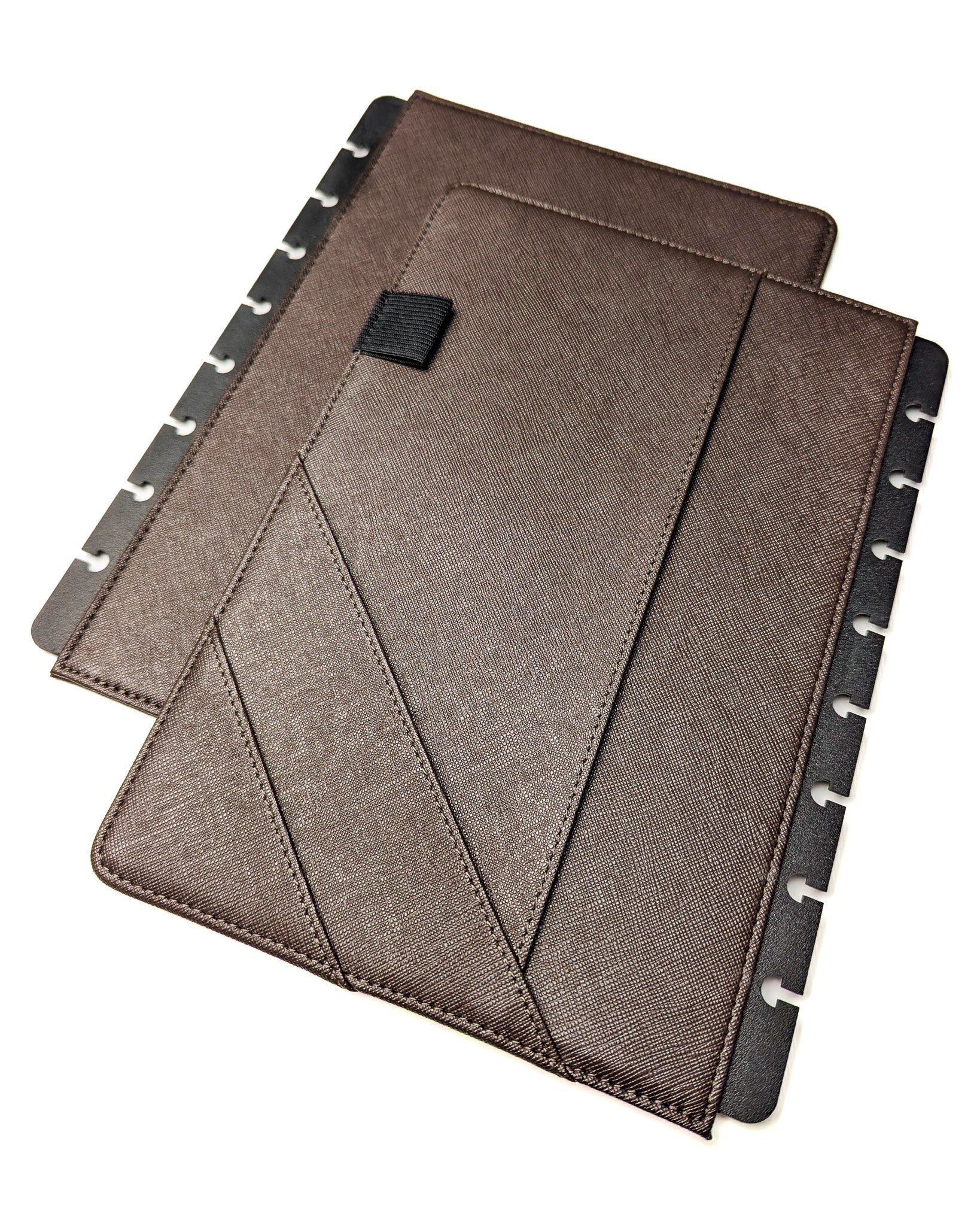 Chocolate saffiano leather discbound planner cover by Jane's Agenda.