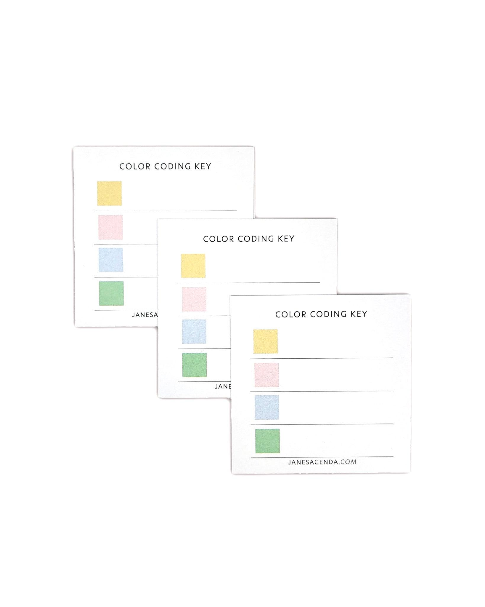 Color coding key reference cards for planning in your discbound planner, disc notebook or A5 size planner binder by Jane's Agenda.