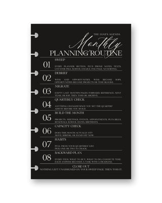 Monthly Planning Routine Dashboard Set | Vellum & Black Cardstock