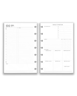 Two discbound punched daily planner pages side by side on a white background