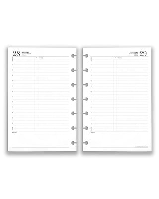 Two discbound punched daily planner pages side by side on a white background