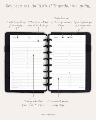 Daily Planner Inserts No. 17 | Weekly on 4 Pages | Undated | 105 Days