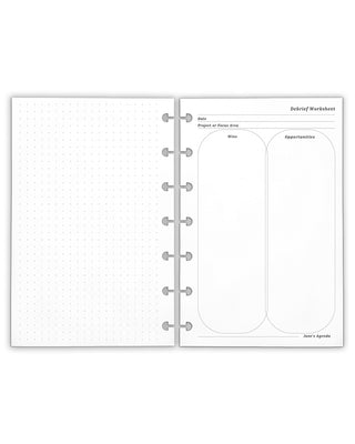 Debrief Worksheet Inserts for discbound planners by Jane's Agenda.