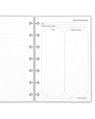Debrief Worksheet Inserts for discbound planners by Jane's Agenda.