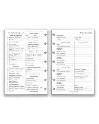 Jane's Agenda Discbound Planning Insert Refills Travel Inserts Departure Protocol Packing List and Trip Planner