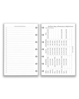 Jane's Agenda Discbound Planning Insert Refill Travel Inserts Airline Bag Reference chart and dream destinations list
