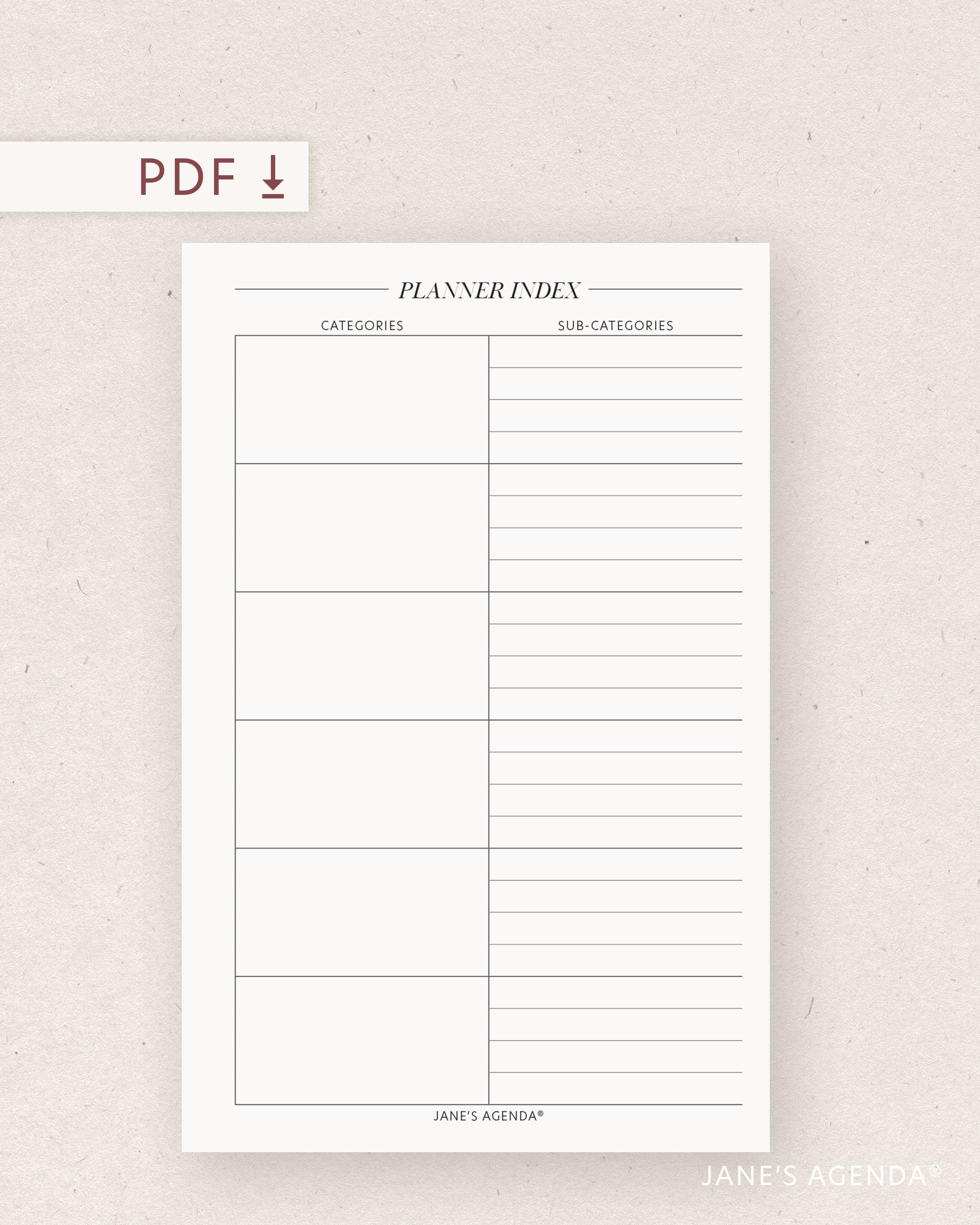 Free: Printable Planner Index Page - Jane's Agenda®