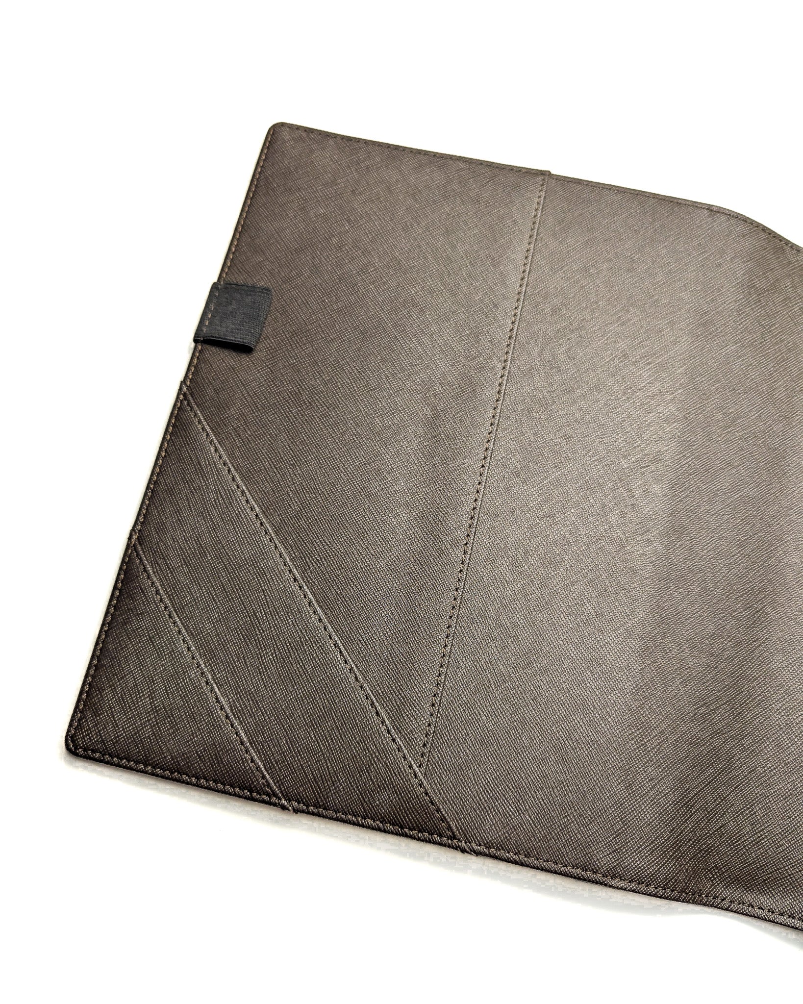 Discbound chocolate saffiano leather planner cover by Jane's Agenda.