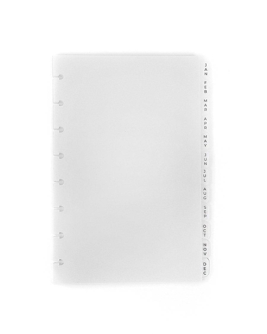 Monthly plastic tabbed dividers for discbound and ringbound planners by Jane's Agenda.