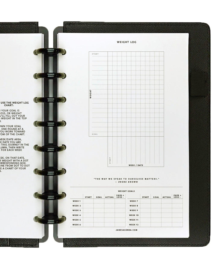 Wellness dossier planner inserts for tracking your health journey with your discbound planner, disc notebook, or A5 size planner binder system by Jane's Agenda.