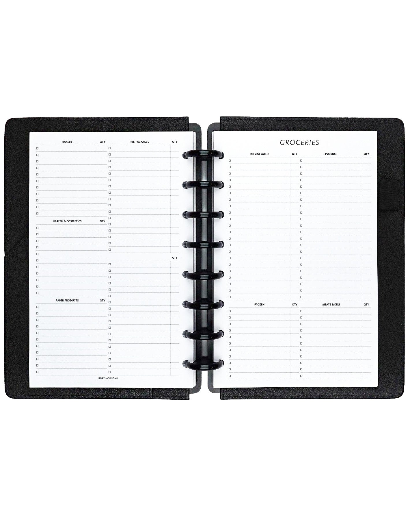 Grocery list planner inserts for discbound planners by Jane's Agenda. 