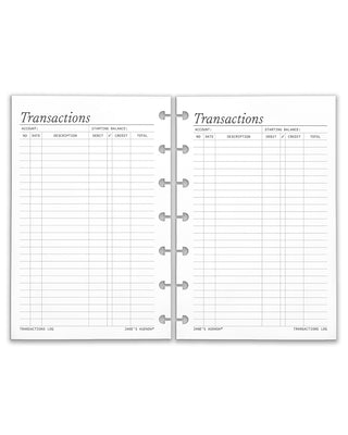 Transactions Planner Inserts 2.0