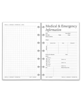 Medical & Emergency Information Planner Inserts 2.0
