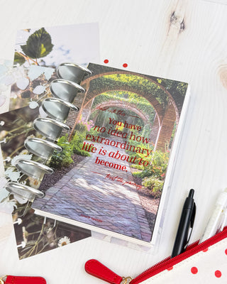 Jane's Agenda garden archway dashboard with inspirational quote plastic dashboard -- Discbound Planner System with Metal Binding Discs