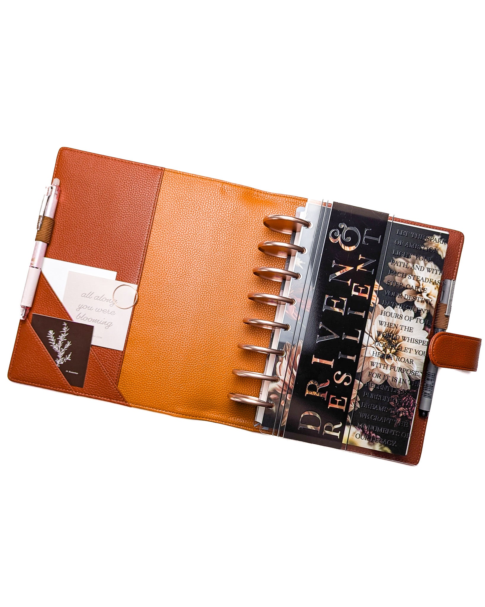 Fall leaf planner wrap with a clear plastic planner cover for disc-bound planner sizes by Jane's Agenda.