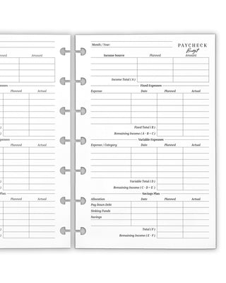 Paycheck budgeting planner insert page for discbound planner sytsems by Jsne's Agenda.