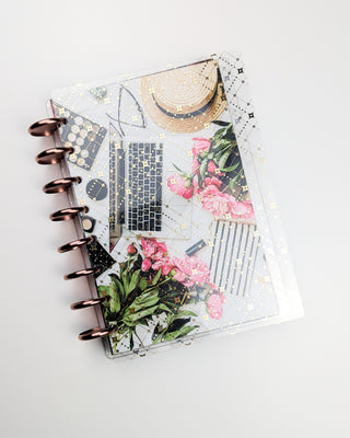 Clear Plastic Discbound Planner Cover | Gold Foil Diamond Pattern