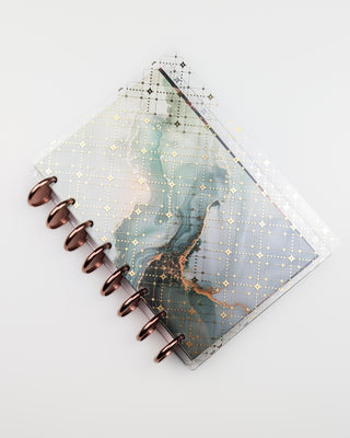Clear Plastic Discbound Planner Cover | Gold Foil Diamond Pattern