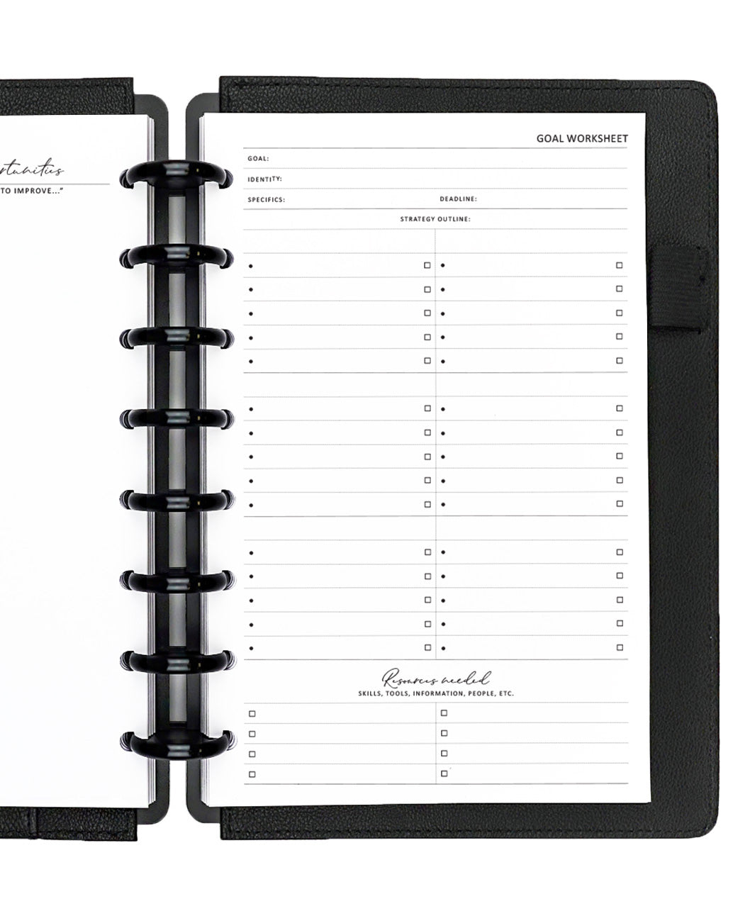 Goals worksheets planner insert refill pages for discbound planners, disc notebooks, and A5 ringbound planner systems by Jane's Agenda.