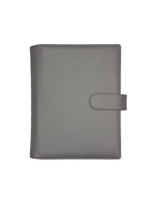 Front side of the Millennial Gray wrap cover with the strap closed, on a white background. 