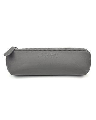 Gray pencil case with a zipper on a white background
