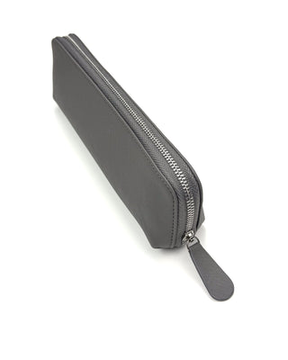 Gray pencil case with a zipper on a white background